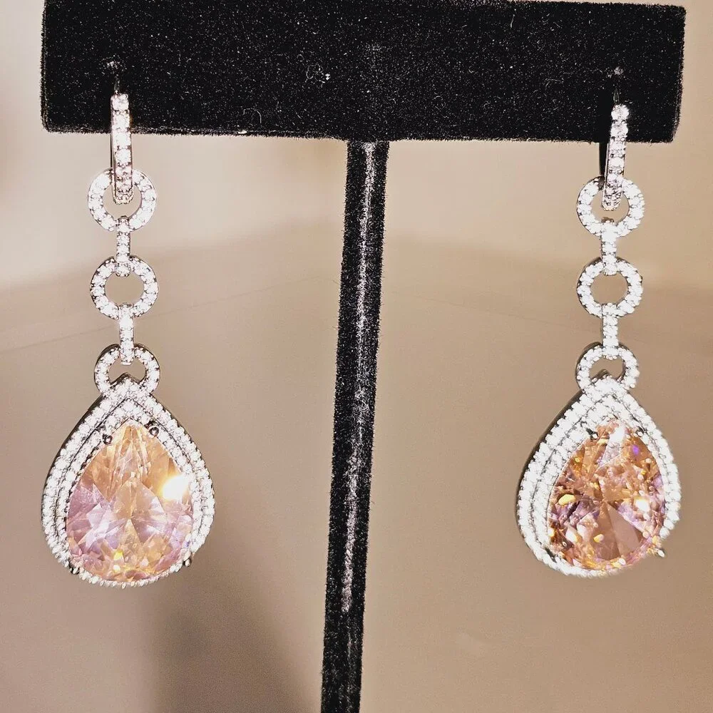 Pink Pear Drop Dangle Earring - Picture 1 of 4